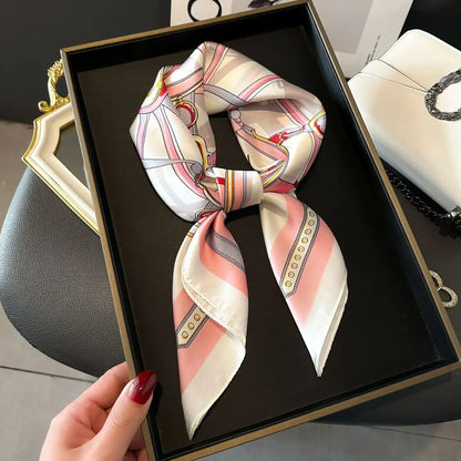Luxury Printed Silk-Style Square Scarf for Women, Soft Satin Neckerchief Headband and Hair Ribbon, Fashion Hijab and Bag Accessory for Office and Daily Wear