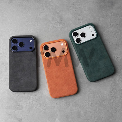 YMW Alcantara Suede Leather Phone Case for iPhone 17/16/15 Series, Luxury Supercar Interior Style Matte Protective Cover with Non-Slip Grip