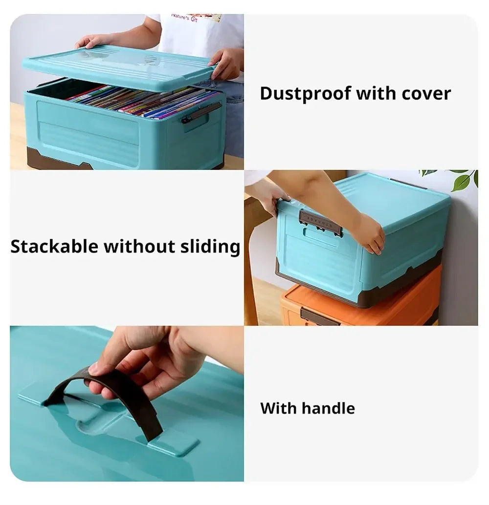 Foldable Plastic Storage Box with Lid, Large Capacity Multifunctional Organizer for Home Goods & Space-Saving Storage