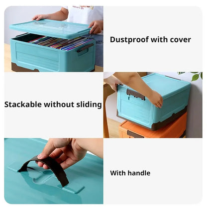 Foldable Plastic Storage Box with Lid, Large Capacity Multifunctional Organizer for Home Goods & Space-Saving Storage