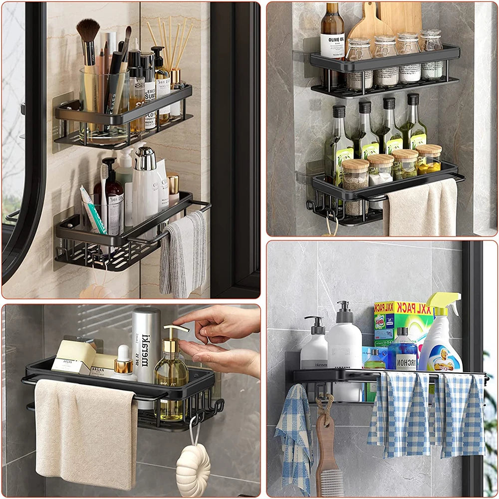 Wall Hanging Corner Bathroom Shelf – No-Drill Rectangular Shower Rack for Shampoo & Towels