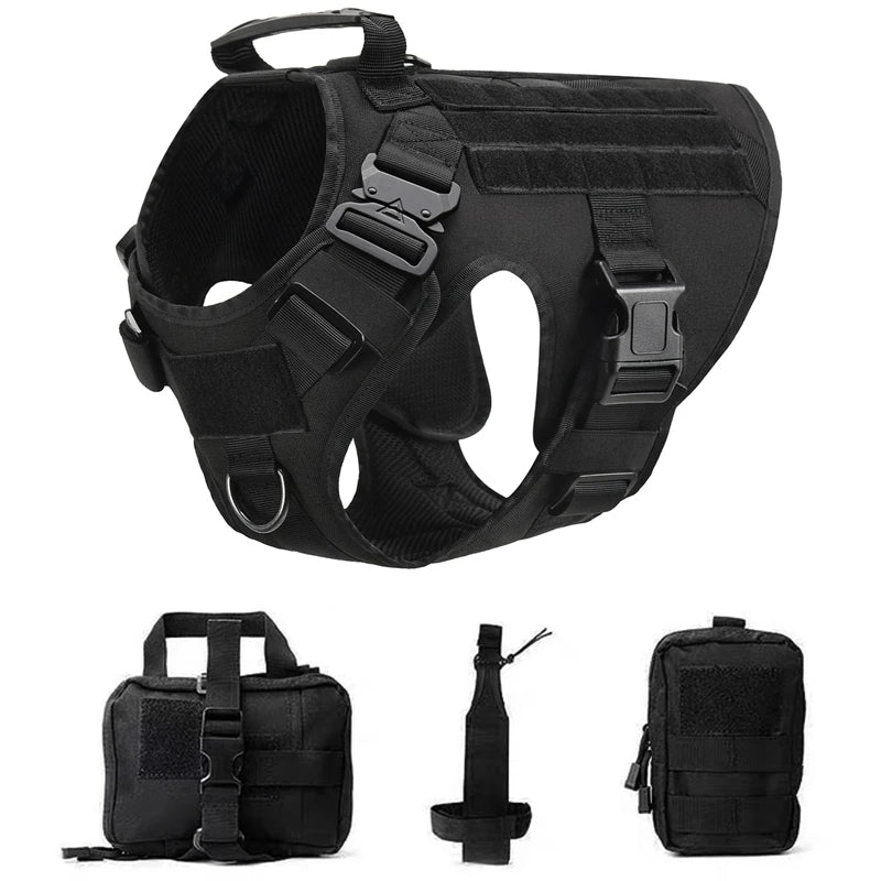 Tactical Dog Harness and Leash Set for Large and Medium Dogs, Military-Style Training Vest for German Shepherd, Golden Retriever, and Working Breeds