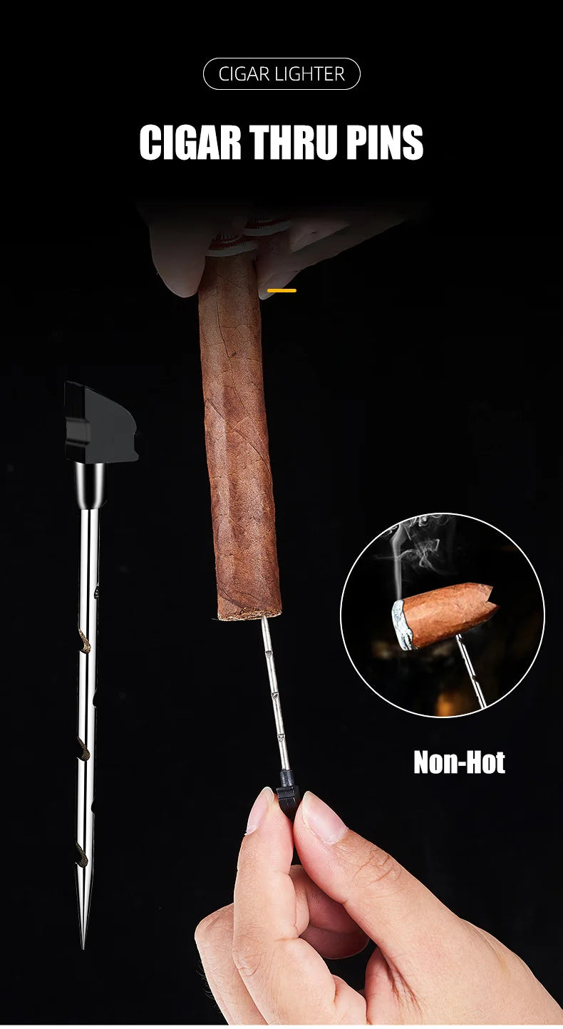 Strong Three Flame Cigar Lighter Multi-function V-shaped Cigar Cutter Bottom Cigar Drill Cigar Thru Needle Visual Gas Window