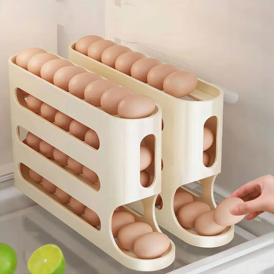 Automatic Rolling Egg Storage Box, 2–4 Layer Slide Egg Organizer for Refrigerator & Countertop