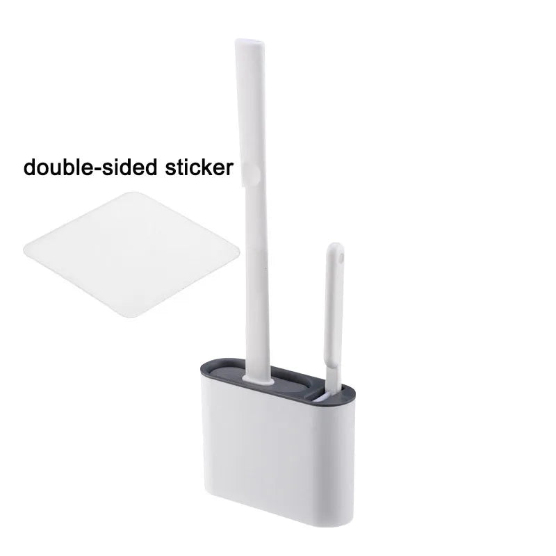 Wall Hanging Toilet Brush with Holder – Long Handled Silicone Toilet Brush with Soft Bristles WC Cleaning Brush Bathroom Accessory