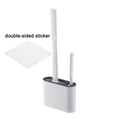 Wall Hanging Toilet Brush with Holder – Long Handled Silicone Toilet Brush with Soft Bristles WC Cleaning Brush Bathroom Accessory