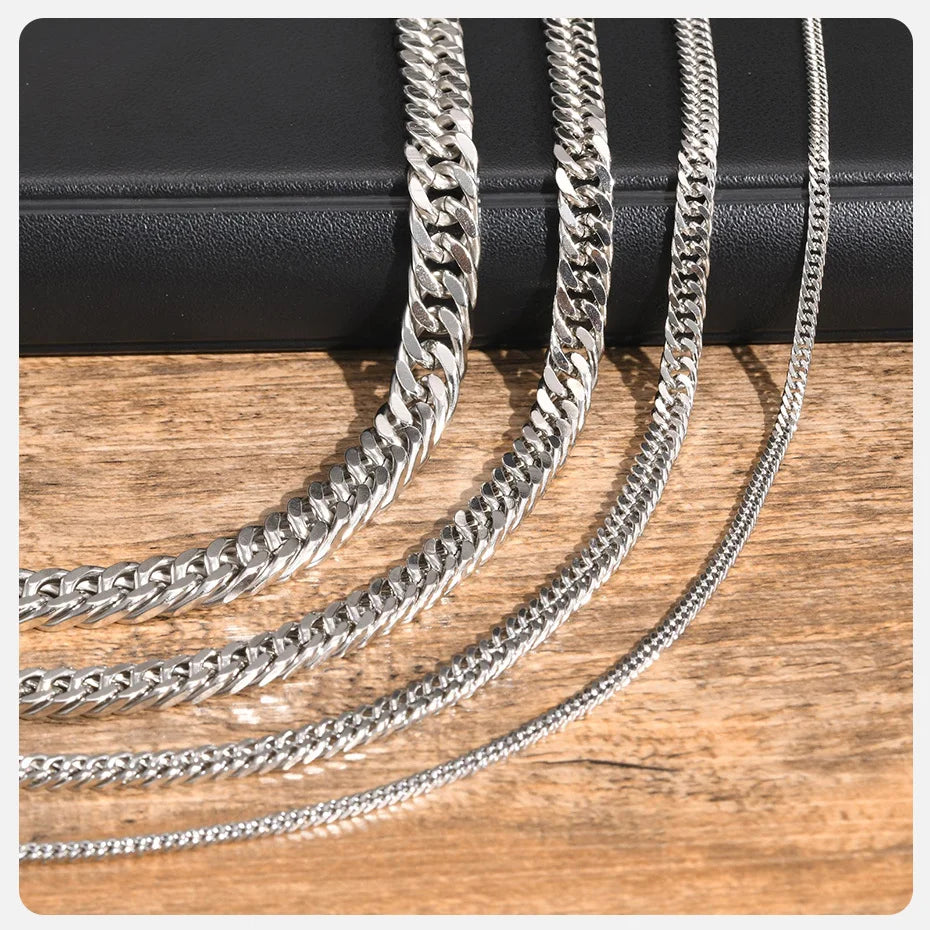 Vnox Stainless Steel Cuban Link Chain Necklace for Men and Women, Thick Miami Curb Chain, Waterproof Silver Unisex Jewelry