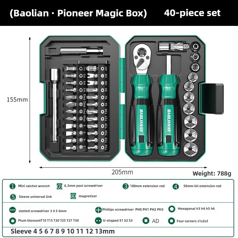 BAOLIAN 40-Piece Screwdriver and Wrench Set, Ratchet Magnetic Screwdriver Bit Kit for Household DIY Repair
