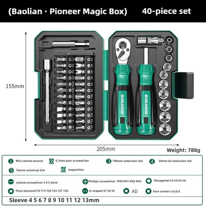 BAOLIAN 40-Piece Screwdriver and Wrench Set, Ratchet Magnetic Screwdriver Bit Kit for Household DIY Repair