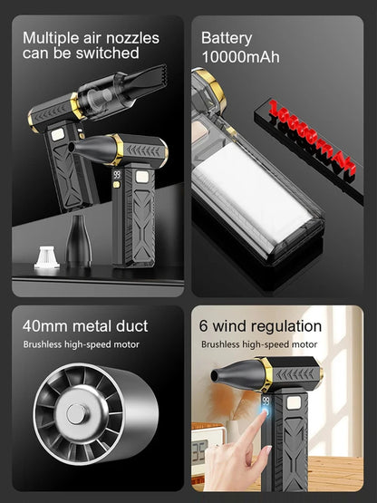 High-Speed Electric Air Blower 1,000,000 RPM Turbo Fan, Portable Dust Cleaner with Vacuum Function, Type-C Rechargeable 55m/s Brushless Jet Blower with LED Display
