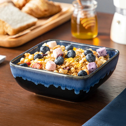 Vancasso Square Blue Ceramic Dinnerware Set, Reactive Glaze Plates & Bowls