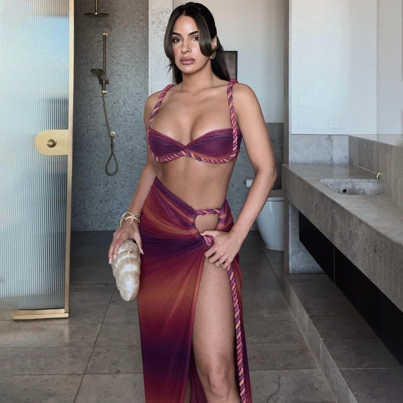 Women’s 3-Piece Bikini Set with Cover-Up Skirt, Push-Up Halter Swimsuit with Long Wrap Skirt, Sexy Beachwear Swimwear for Summer