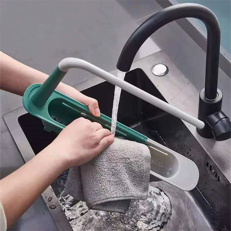 Telescopic Sink Shelf – Adjustable Kitchen Sink Organizer Soap & Sponge Holder Drain Rack