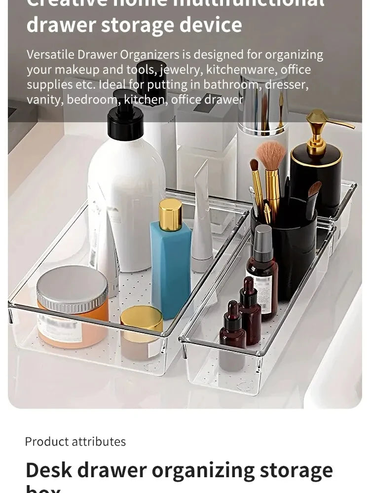 Drawer Organizers Set, Clear Plastic Desk Dividers & Storage Bins for Bedroom Dresser, Office, Makeup, Jewelry & Gadgets