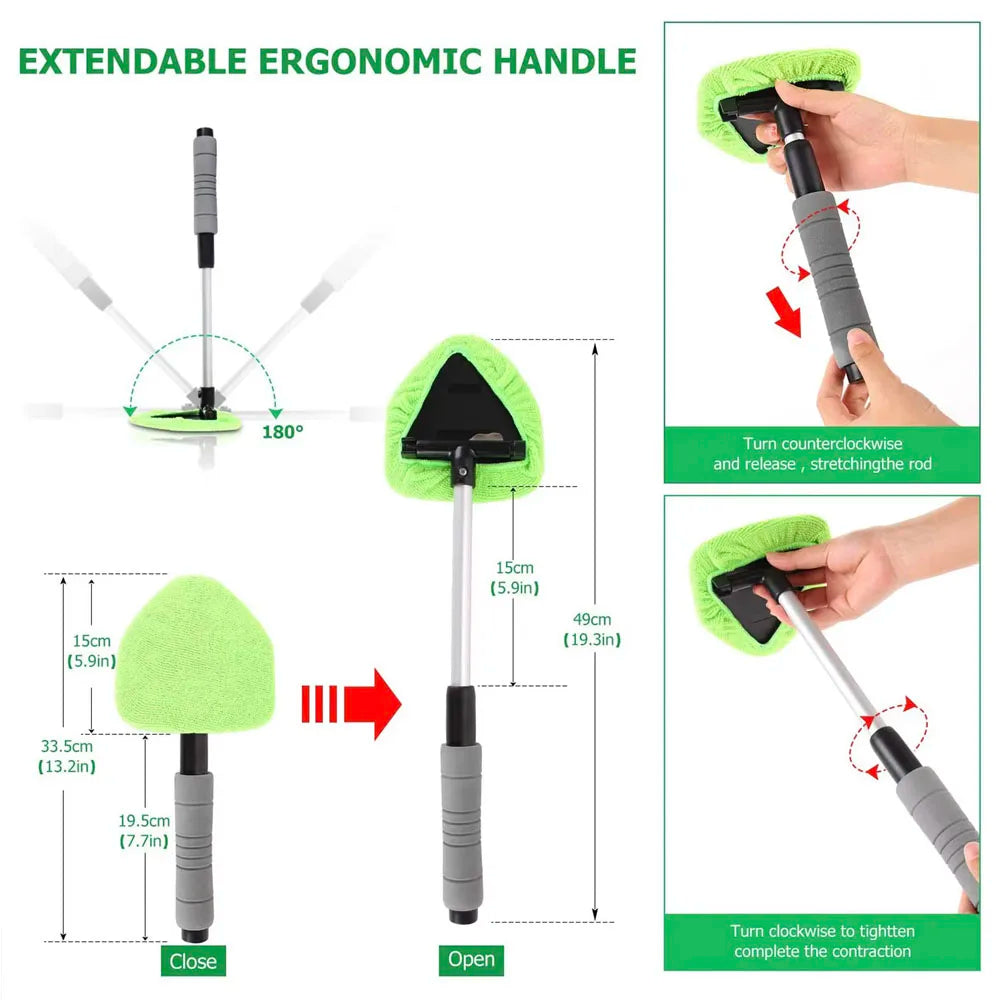 Telescopic Car Window Windshield Cleaning Brush Set – Microfiber Glass Cleaner Mist Scraper Eliminator