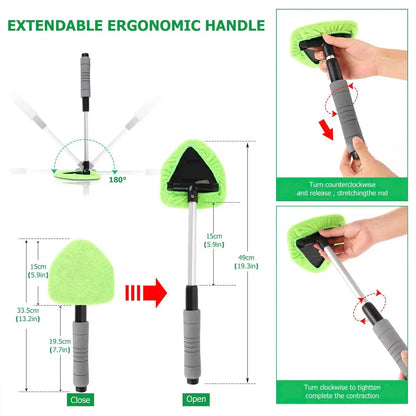 Telescopic Car Window Windshield Cleaning Brush Set – Microfiber Glass Cleaner Mist Scraper Eliminator