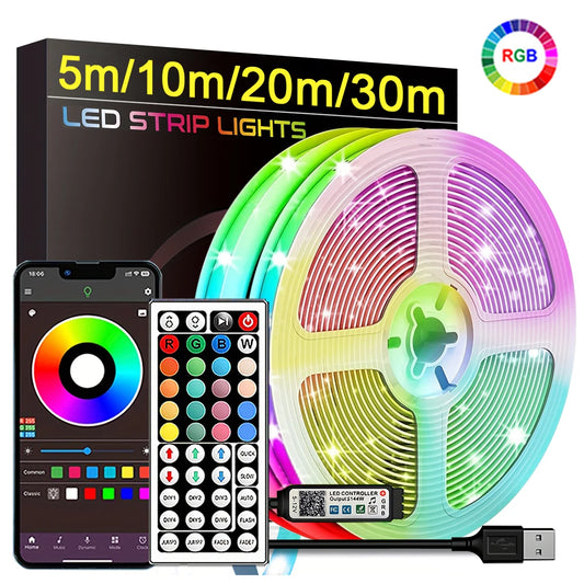 Mikenoon RGB LED Strip Lights with App and Remote Control, USB 5V Flexible Light Strip 5m/10m/20m/30m for Bedroom, Living Room, and Home Decoration