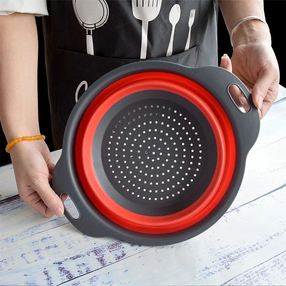 Collapsible Silicone Colander Strainer Basket, Foldable Vegetable and Fruit Washing & Draining Basket Kitchen Gadget