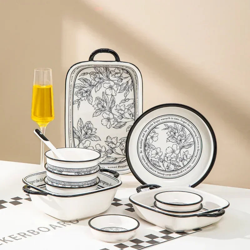 20PCS Porcelain Dinnerware Set for 4, Lucky Pattern Ceramic Tableware Gift Box with Bowls, Plates & Cutlery