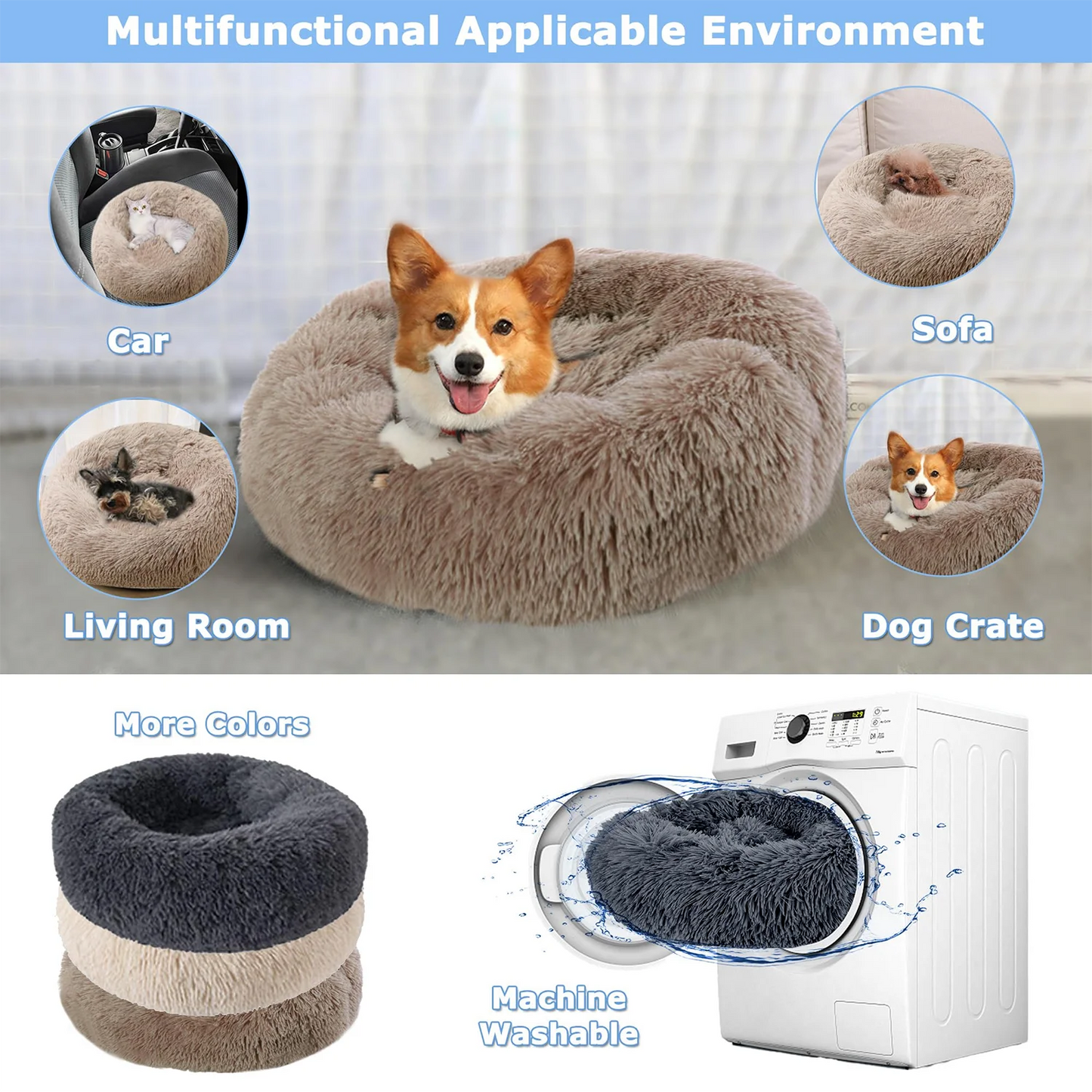 Round Plush Pet Bed for Dogs and Cats, Super Soft Winter Sleeping Bed in 6 Sizes (40–90cm), Warm Calming Cushion for Small, Medium, and Large Pets