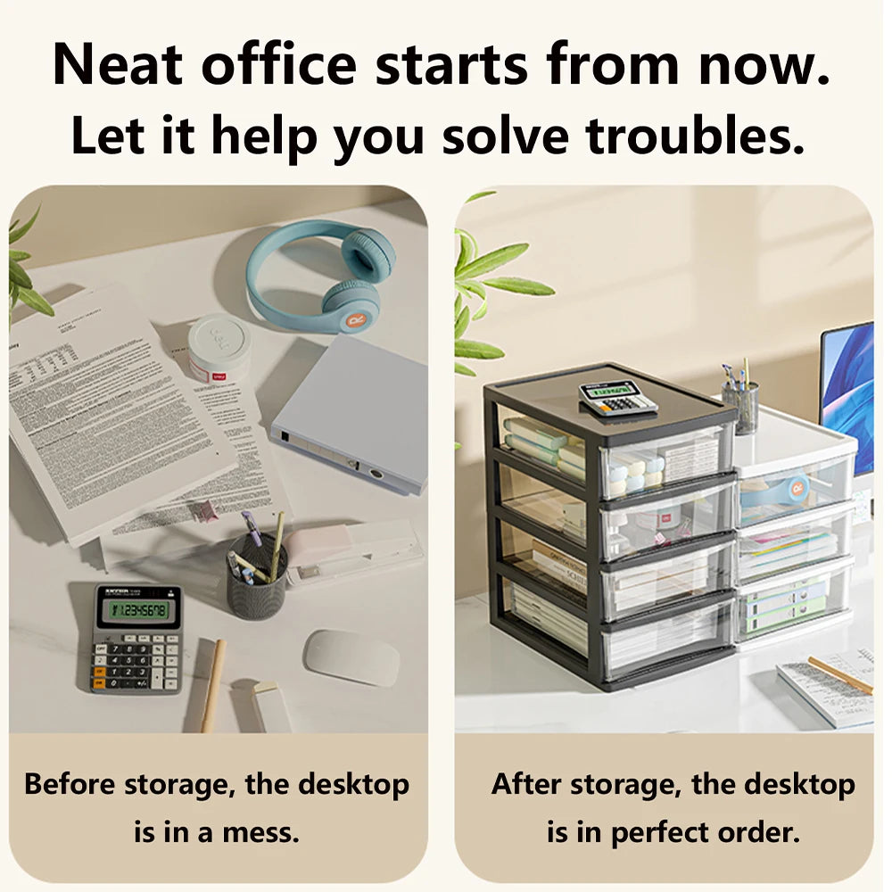 Clear Desktop Storage Box with Drawer – Heightened Plastic Table Organizer for Stationery & Cosmetics