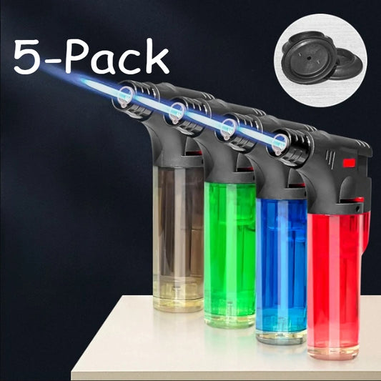5Pack High Jet Flame Torch Lighter Transparent Body Design Butane Gas Refillable Adjustable Butane Jet Flame Ignition Tool
