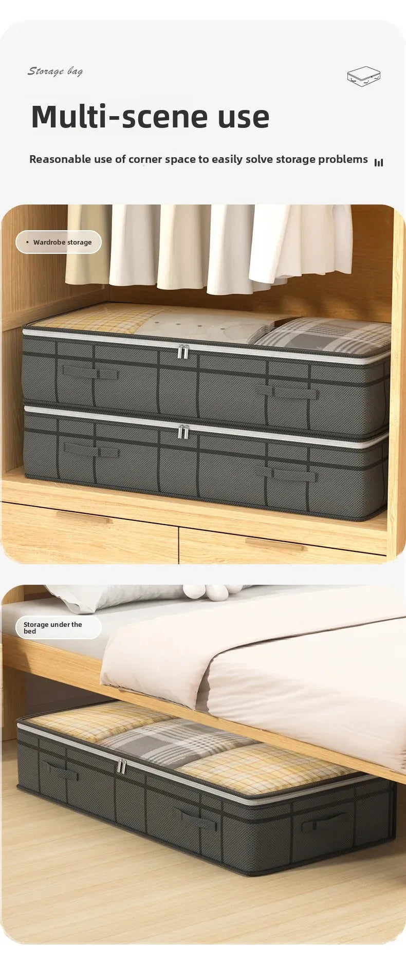 Large Underbed Storage Bag, Foldable Clothes & Quilt Organizer for Bedroom, Dorm & Wardrobe