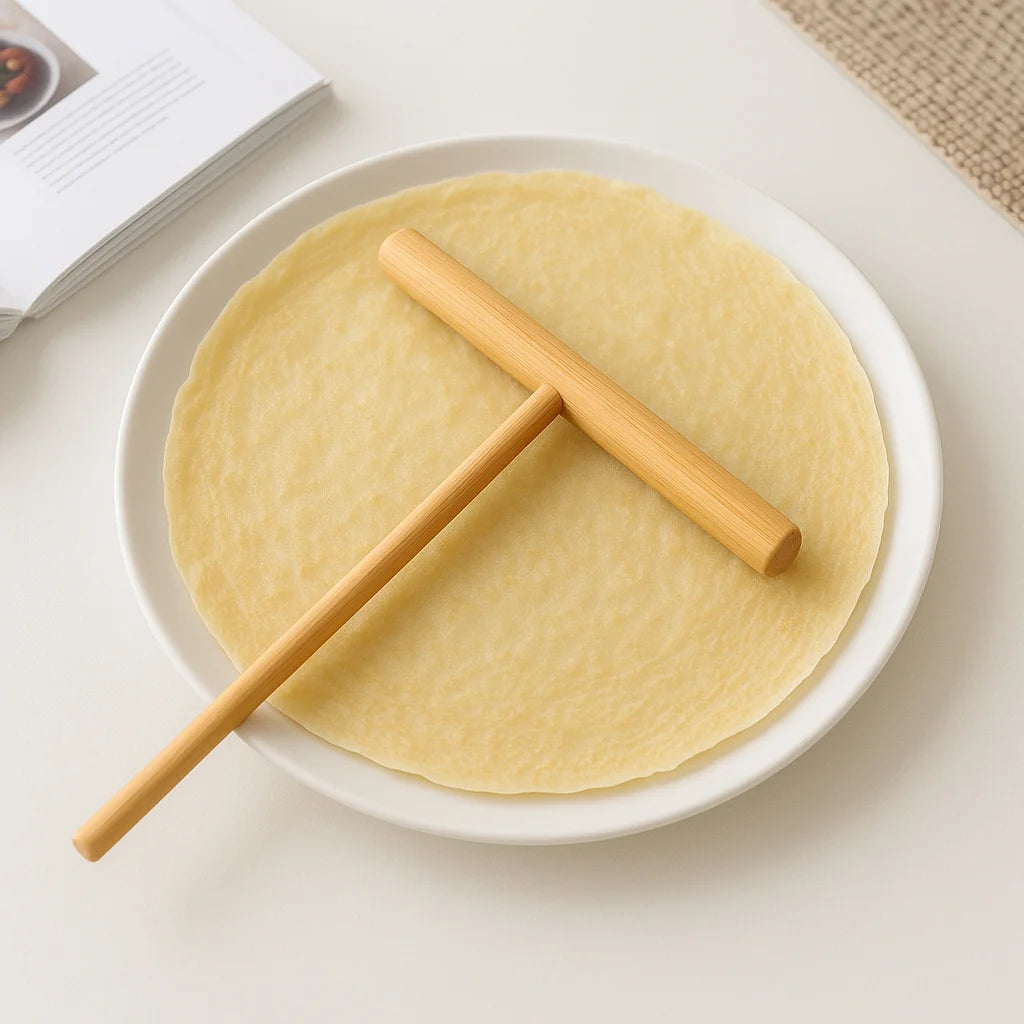 T-Shaped Bamboo Pancake Spatula – Round Head Cooking Tool for Eggs, Pancakes, and Baking