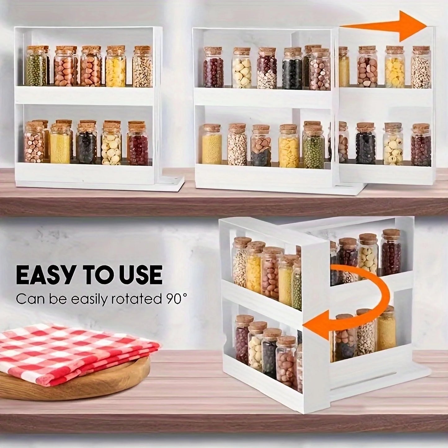 1 PC Spice Storage Rack, 90° Swivel Countertop Organizer, 2-Tier Small Storage Rack for Kitchen & Household Items