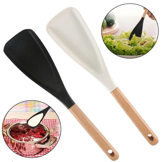 Silicone Spatula Cooking Spoon with Wooden Handle – Multi-Function Non-Stick Spoon for Baking, Cooking, and Mixing