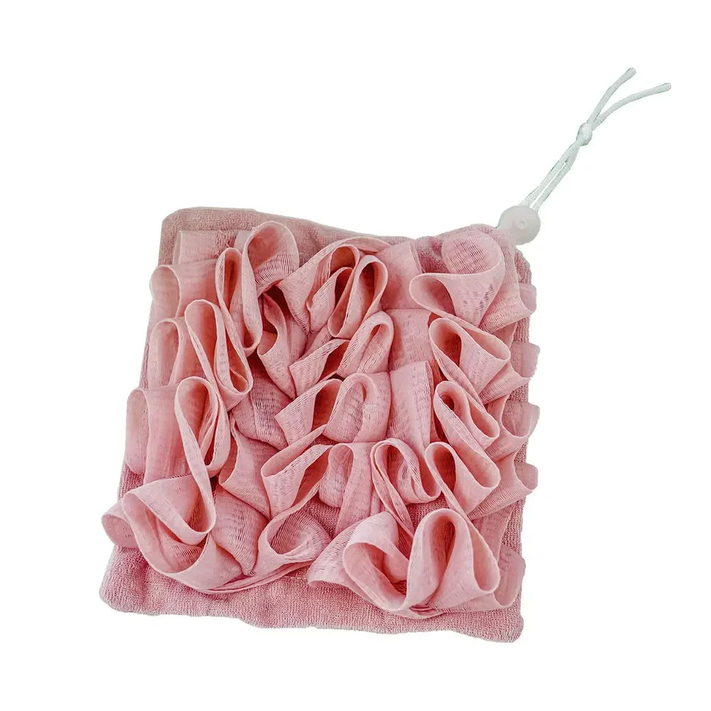 Soft Exfoliating 2-In-1 Bath Loofah – Bath Ball Towel with Drawstring Soap Closure Reusable Mesh Shower Sponge