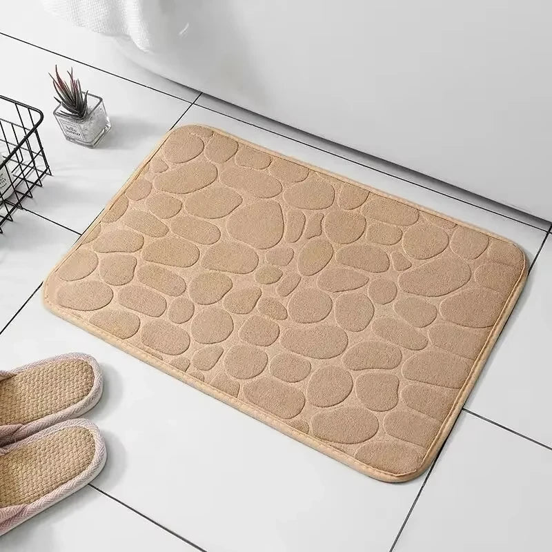 Memory Foam Bathroom Mat, Embossed Velvet Non-Slip Cobblestone Floor Rug, Microfiber Carpet for Bathroom and Living Room