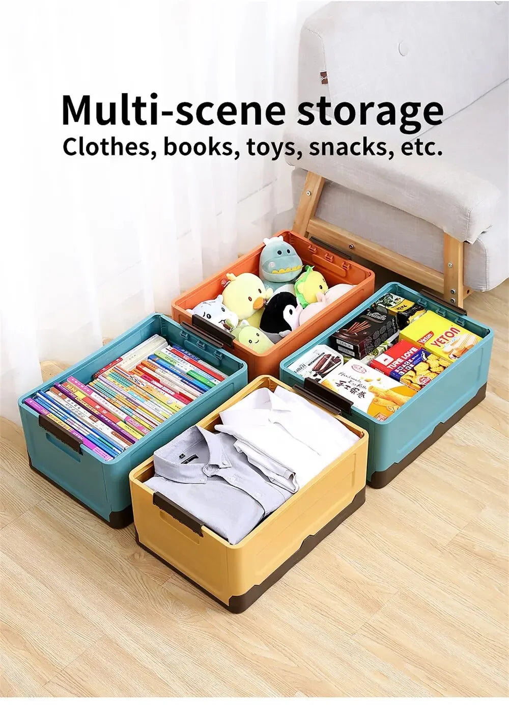 Foldable Plastic Storage Box with Lid, Large Capacity Multifunctional Organizer for Home Goods & Space-Saving Storage