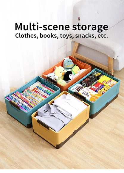 Foldable Plastic Storage Box with Lid, Large Capacity Multifunctional Organizer for Home Goods & Space-Saving Storage