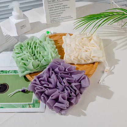 Soft Exfoliating 2-In-1 Bath Loofah – Bath Ball Towel with Drawstring Soap Closure Reusable Mesh Shower Sponge