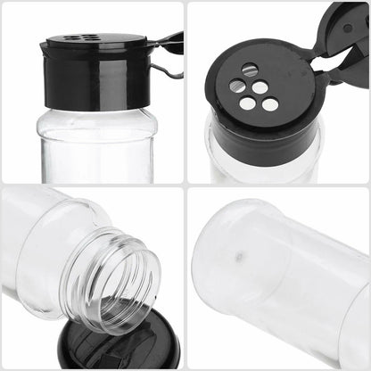 Plastic Spice Jars Seasoning Shaker Bottles, Kitchen Condiment Storage Containers for Salt, Pepper & Spices