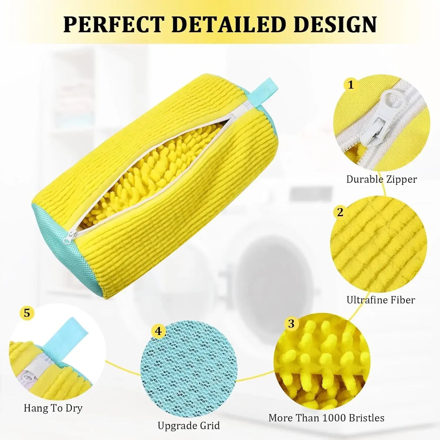 Shoe Washing Bag for Washing Machine – Zippered Laundry Cleaning Bag with Soft Fibers for Sneakers