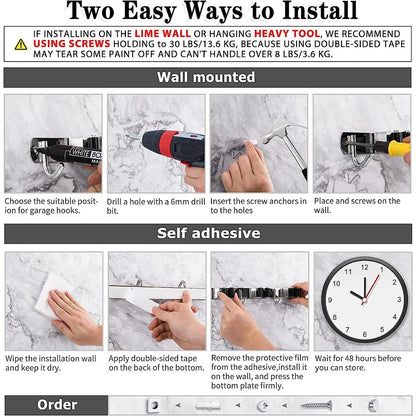 Wall Mount Broom Holder – Stainless Steel Mop & Broom Organizer with 5 Racks and 4 Hooks for Garage & Laundry Room