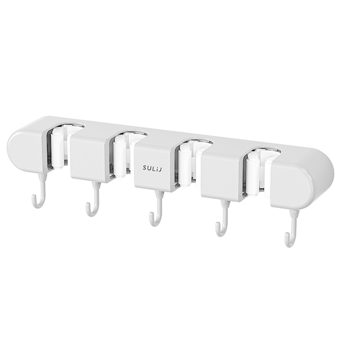 Wall Mounted Broom & Mop Holder with Hooks – No-Drill Self-Adhesive Storage Rack for Kitchen & Home