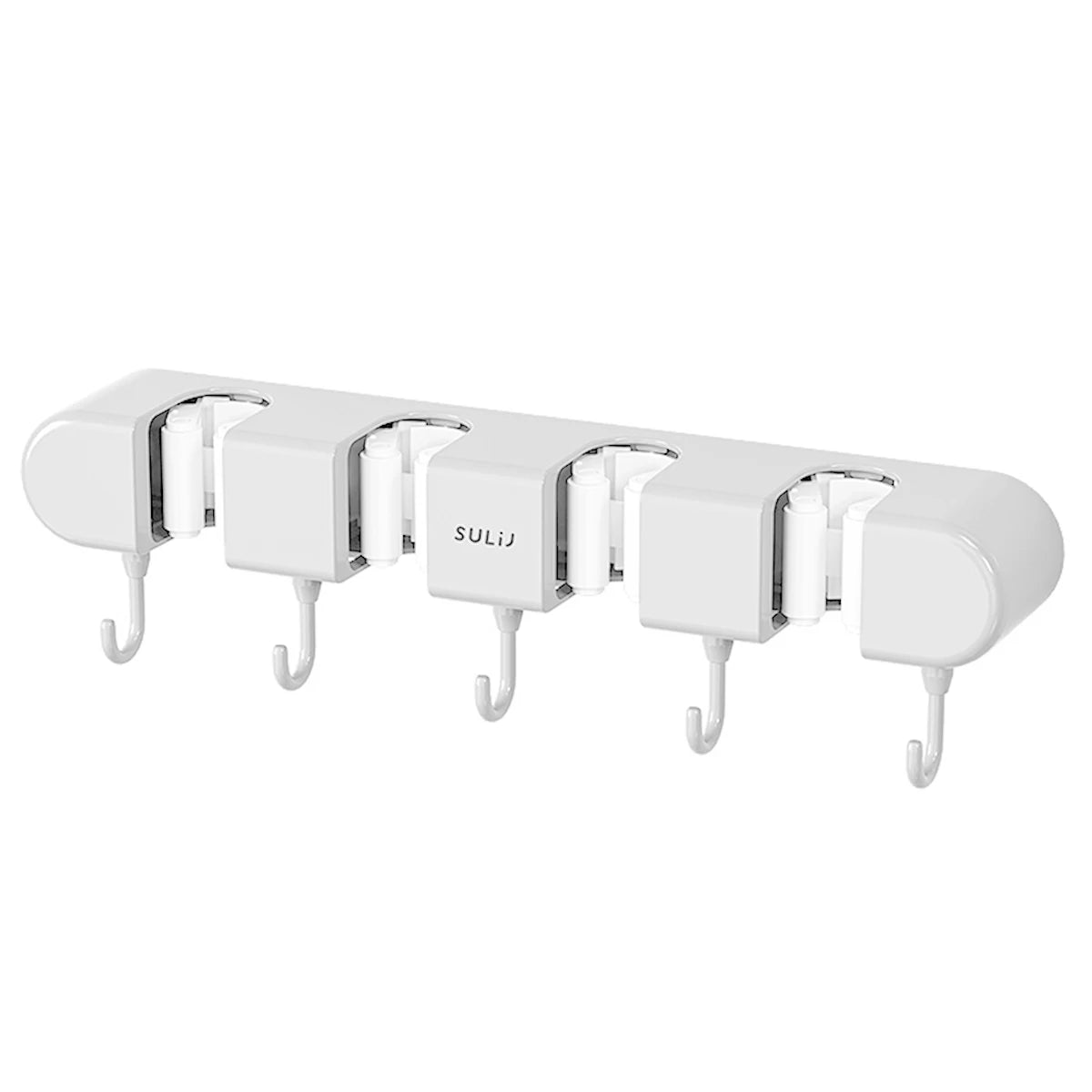 Wall Mounted Broom & Mop Holder with Hooks – No-Drill Self-Adhesive Storage Rack for Kitchen & Home