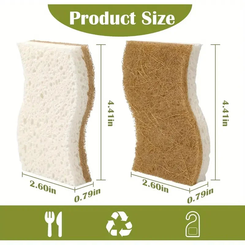 Natural Kitchen Sponge – Cellulose and Coconut Scrubber for Dishes, Pack of Household Cleaning Sponges, White