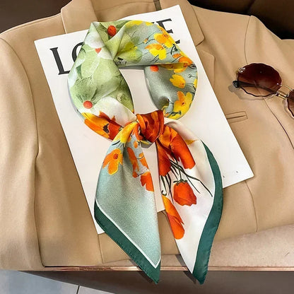 Luxury Printed Silk-Style Square Scarf for Women, Soft Satin Neckerchief Headband and Hair Ribbon, Fashion Hijab and Bag Accessory for Office and Daily Wear