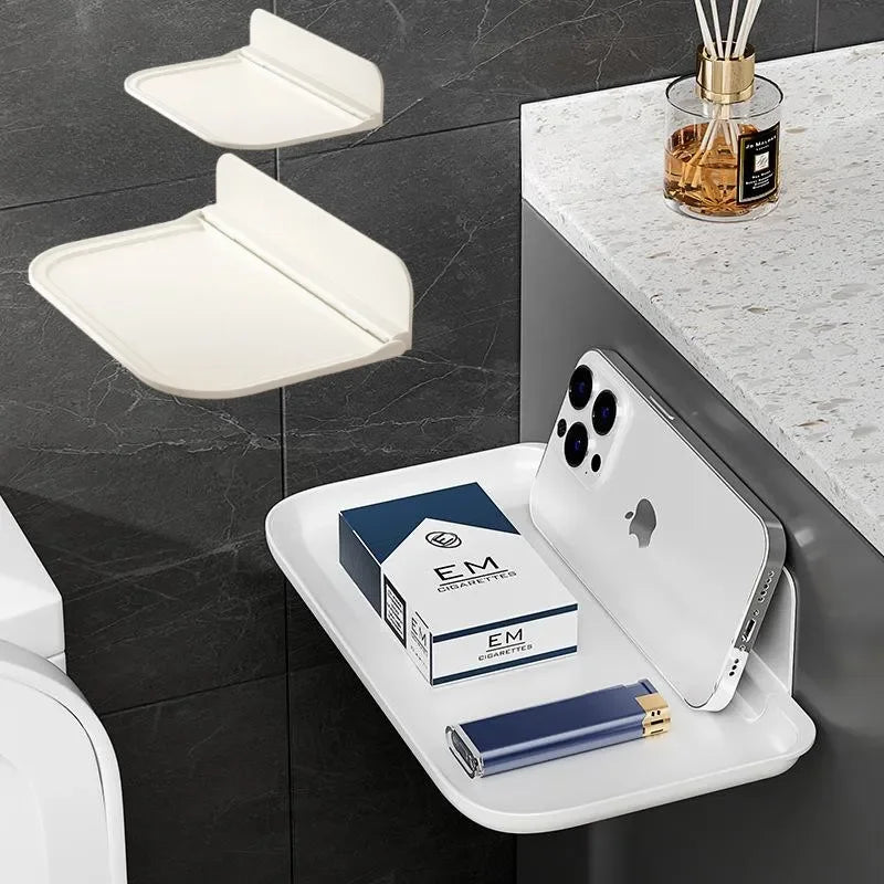 Wall Mounted Folding Storage Shelf, No-Drill Space-Saving Phone Holder & Router Organizer for Bathroom & Bedroom