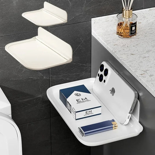 Wall Mounted Folding Storage Shelf, No-Drill Space-Saving Phone Holder & Router Organizer for Bathroom & Bedroom