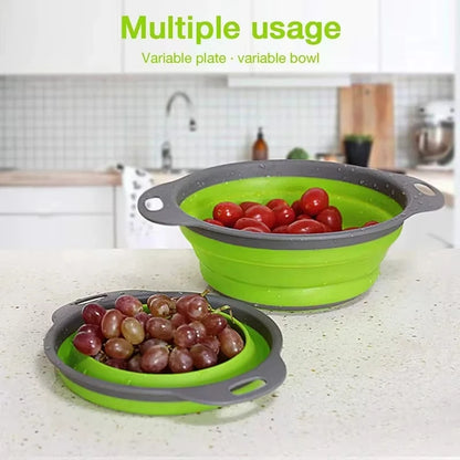 Collapsible Silicone Colander Strainer Basket, Foldable Vegetable and Fruit Washing & Draining Basket Kitchen Gadget