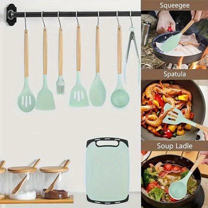 12-Piece Silicone Kitchen Utensil Set with Storage Block, Non-Scratch Cooking Tools & Spatulas
