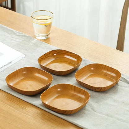 Japanese Style Imitation Wood Grain Square Plate, Simple Kitchen Tableware Dish for Dinner & Serving