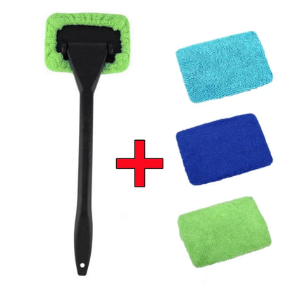 Car Window Cleaner Brush Kit – Windshield Cleaning Wash Tool Set with Long Handle Interior Auto Glass Wiper