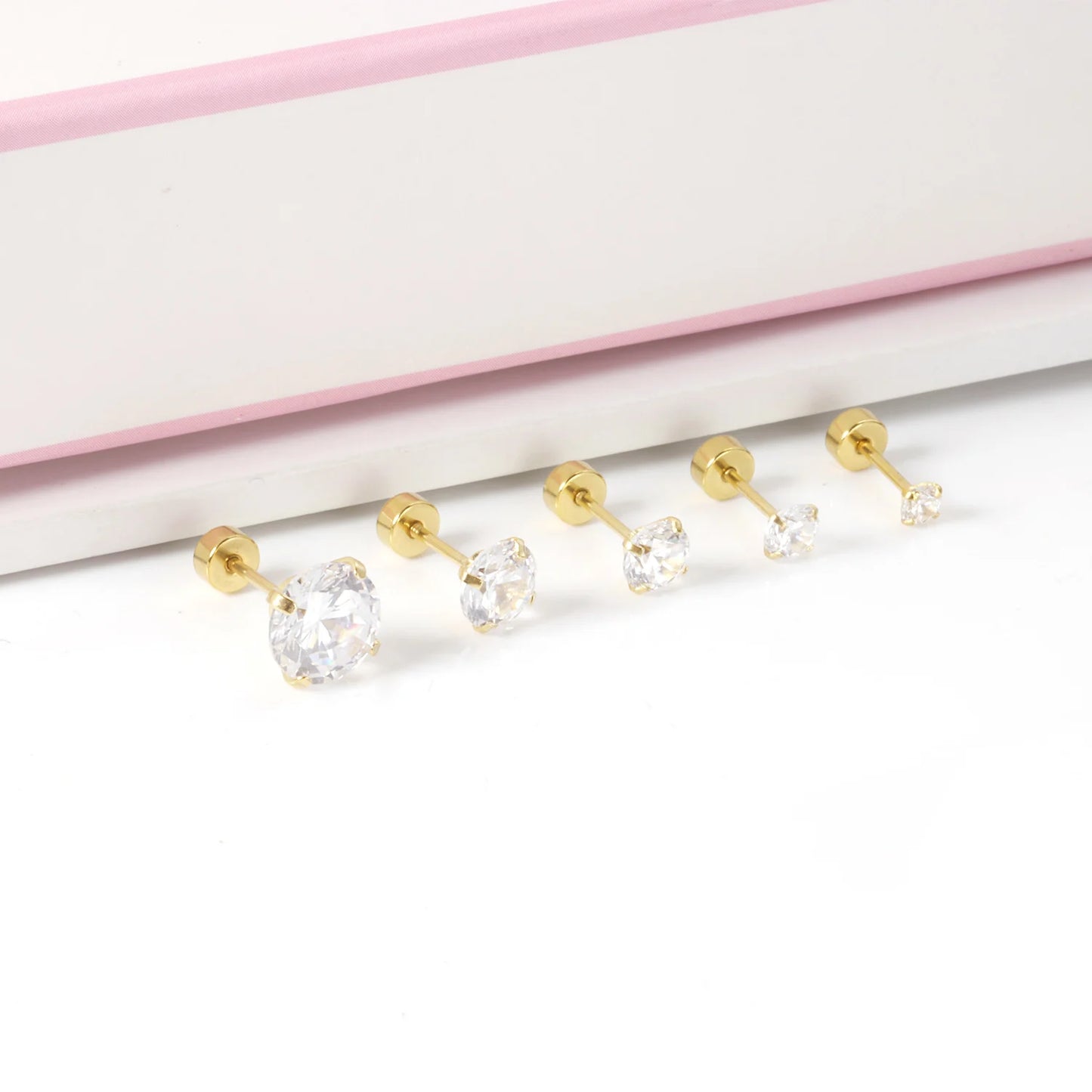 LUXUSTEEL Stainless Steel Crystal Stud Earrings for Men and Women, Round Clear Cubic Zirconia 4-Prong Tragus and Lobe Jewelry, 1 Pair (2 Pieces)