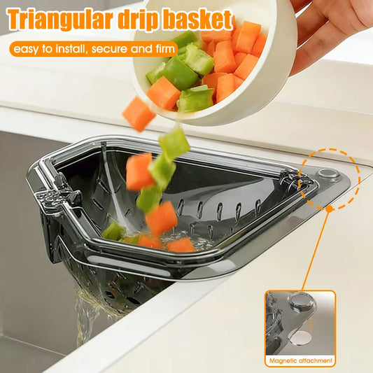 Magnetic Corner Sink Strainer – Space-Saving Triangular Kitchen Sink Filter Basket with Touch-Free Food Catcher